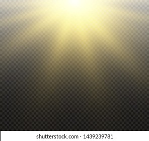 Yellow glowing light burst explosion on transparent background. Vector illustration light effect decoration with ray. Bright star. Translucent shine sun, bright flare. Center vibrant flash