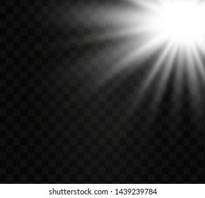 Yellow glowing light burst explosion on transparent background. Vector illustration light effect decoration with ray. Bright star. Translucent shine sun, bright flare. Center vibrant flash
