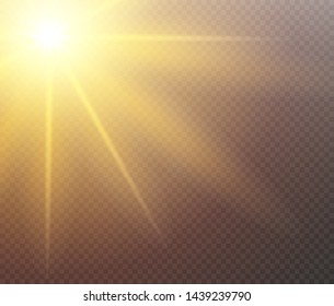 Yellow glowing light burst explosion on transparent background. Vector illustration light effect decoration with ray. Bright star. Translucent shine sun, bright flare. Center vibrant flash