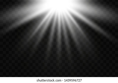 Yellow glowing light burst explosion on transparent background. Vector illustration light effect decoration with ray. Bright star. Translucent shine sun, bright flare. Center vibrant flash