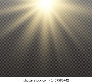 Yellow glowing light burst explosion on transparent background. Vector illustration light effect decoration with ray. Bright star. Translucent shine sun, bright flare. Center vibrant flash