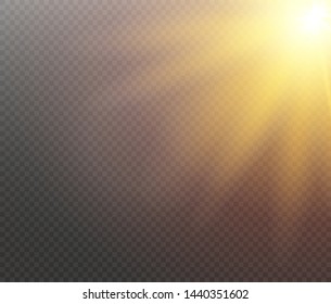 Yellow glowing light burst explosion on transparent background. Vector illustration light effect decoration with ray. Bright star. Translucent shine sun, bright flare. Center vibrant flash