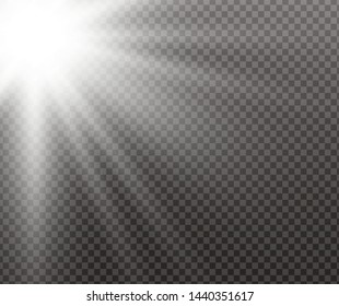 Yellow glowing light burst explosion on transparent background. Vector illustration light effect decoration with ray. Bright star. Translucent shine sun, bright flare. Center vibrant flash