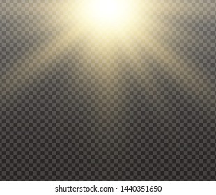 Yellow glowing light burst explosion on transparent background. Vector illustration light effect decoration with ray. Bright star. Translucent shine sun, bright flare. Center vibrant flash
