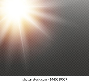 Yellow glowing light burst explosion on transparent background. Vector illustration light effect decoration with ray. Bright star. Translucent shine sun, bright flare. Center vibrant flash