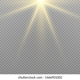 Yellow glowing light burst explosion on transparent background. Vector illustration light effect decoration with ray. Bright star. Translucent shine sun, bright flare. Center vibrant flash