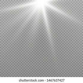 Yellow glowing light burst explosion on transparent background. Vector illustration light effect decoration with ray. Bright star. Translucent shine sun, bright flare. Center vibrant flash