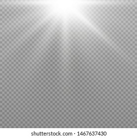 Yellow glowing light burst explosion on transparent background. Vector illustration light effect decoration with ray. Bright star. Translucent shine sun, bright flare. Center vibrant flash