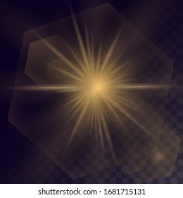 Yellow glowing light burst explosion on transparent background. Vector illustration light effect decoration with ray. Bright star. Translucent shine sun, bright flare. Center vibrant flash