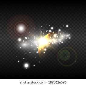 Yellow glowing light burst explosion with transparent. Vector illustration for cool effect decoration with ray sparkles. Bright star. Transparent shine gradient glitter, bright flare. Glare texture