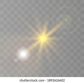 Yellow glowing light burst explosion with transparent. Vector illustration for cool effect decoration with ray sparkles. Bright star. Transparent shine gradient glitter, bright flare. Glare texture