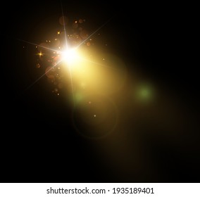 Yellow glowing light burst explosion with transparent. Vector illustration for cool effect decoration with ray sparkles. Bright star. Transparent shine gradient glitter, bright flare. Glare texture.	