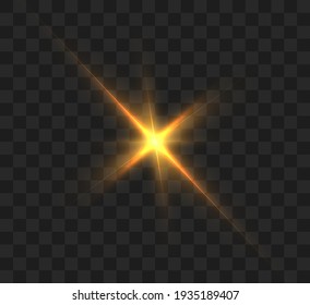 Yellow glowing light burst explosion with transparent. Vector illustration for cool effect decoration with ray sparkles. Bright star. Transparent shine gradient glitter, bright flare. Glare texture.	