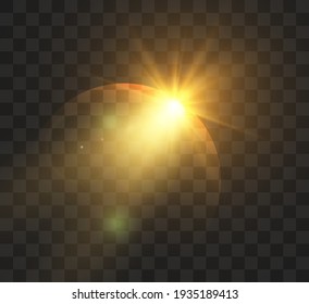 Yellow glowing light burst explosion with transparent. Vector illustration for cool effect decoration with ray sparkles. Bright star. Transparent shine gradient glitter, bright flare. Glare texture.	