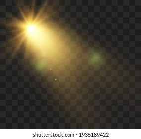 La luz amarilla resplandeciente estalló con una explosión transparente. Ilustración vectorial para la decoración de efecto fresco con destellos de rayas. Estrella brillante. Deslumbrador transparente de gradiente de brillo, brillo brillante. Textura de vidrio.	
