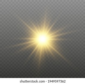 Yellow glowing light burst explosion with transparent. Vector illustration for cool effect decoration with ray sparkles. Bright star. Transparent shine gradient glitter, bright flare. Glare texture.	