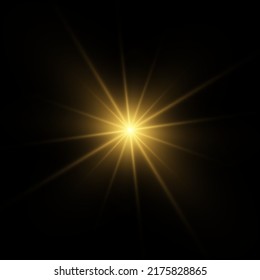 Yellow glowing light burst explosion with transparent. Vector illustration for cool effect decoration with ray sparkles. Bright star. Transparent shine gradient glitter, bright flare. Glare texture.