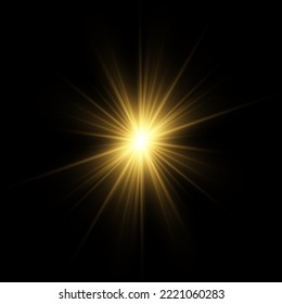 La luz amarilla resplandeciente estalló con una explosión transparente. Ilustración vectorial para la decoración de efecto fresco con destellos de rayas. Estrella brillante. Deslumbrador transparente de gradiente de brillo, brillo brillante. Textura de vidrio.