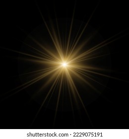 Yellow glowing light burst explosion with transparent. Vector illustration for cool effect decoration with ray sparkles. Bright star. Transparent shine gradient glitter, bright flare. Glare texture.