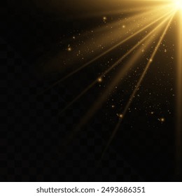 Explosión de explosión de luz brillante amarilla con transparente. Ilustración vectorial para decoración de efecto fresco con destellos de rayos. Una estrella brillante. Brillo transparente de gradiente brillante, llamarada brillante. Textura brillante.