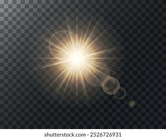Yellow glowing light burst explosion on transparent