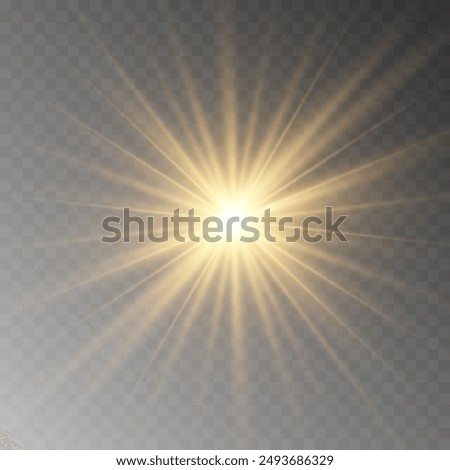 Yellow glowing light burst explosion with transparent. Vector illustration for cool effect decoration with ray sparkles. Bright star. Transparent shine gradient glitter, bright flare. Glare texture.