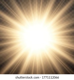 Yellow glowing light burst on a transparent background, set of glow bright stars, yellow sun rays, golden light effect, flare of sunshine with rays, star burst with brilliance, vector illustration.