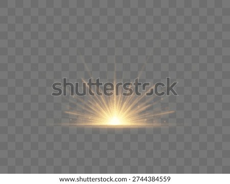Yellow glowing light bursts with radiant energy over a transparent background. Sparkles and flare create dazzling visual impact. Vector illustration ideal for modern design projects and overlays.