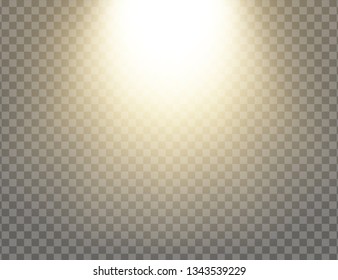 Yellow glowing light explodes isolated on transparent background. Sun rays. Paradise glow. Realistic decoration effect. Vector illustration 
