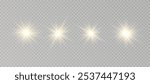 Yellow glowing light explodes on a transparent background. Sparkling magical dust particles. Bright Star. Transparent shining sun, bright flash. Vector sparkles.