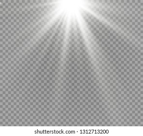 yellow glowing light explodes on a transparent background. Sparkling magical dust particles. Bright Star. Transparent shining sun, bright flash. Vector sparkles. To center a bright flash.