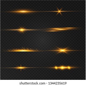 yellow glowing light explodes on a transparent background. Sparkling magical dust particles. Bright Star. Transparent shining sun, bright flash. Vector sparkles. To center a bright flash.