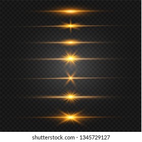 yellow glowing light explodes on a transparent background. Sparkling magical dust particles. Bright Star. Transparent shining sun, bright flash. Vector sparkles. To center a bright flash.