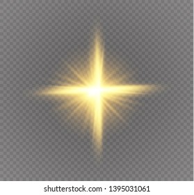 Yellow glowing light explodes on a transparent background. Sparkling magical dust particles. Bright Star. Transparent shining sun, bright flash. Vector sparkles.