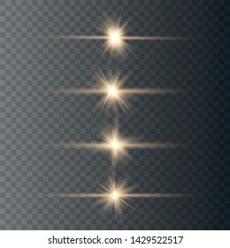 Yellow glowing light explodes on a transparent background. Optical lens flare light effects. To center a bright flash.