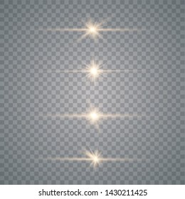 Yellow glowing light explodes on a transparent background. Optical lens flare light effects. To center a bright flash.