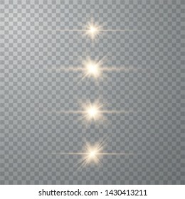 Yellow glowing light explodes on a transparent background. Optical lens flare light effects. To center a bright flash.
