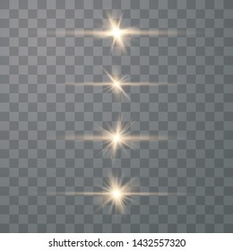 Yellow glowing light explodes on a transparent background. Optical lens flare light effects. To center a bright flash.
