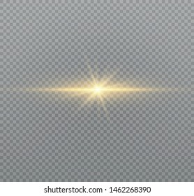 yellow glowing light explodes on a transparent background. Sparkling magical dust particles. Bright Star. Transparent shining sun, bright flash. Vector sparkles. To center a bright flash.