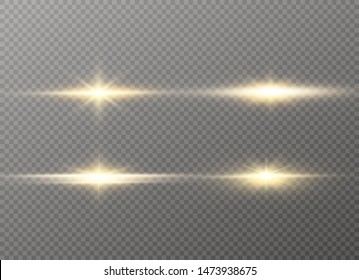 yellow glowing light explodes on a transparent background. Sparkling magical dust particles. Bright Star. Transparent shining sun, bright flash. Vector sparkles. To center a bright flash.