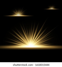 Yellow glowing light explodes on a transparent background. with a beam. Transparent shining sun, bright flash. Special lens flare effect.