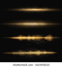 Yellow glowing light explodes on a transparent background. To center a bright flash. Transparent shining sun, bright flash. Vector bright star sparkle. Sparkling magical dust particles. 