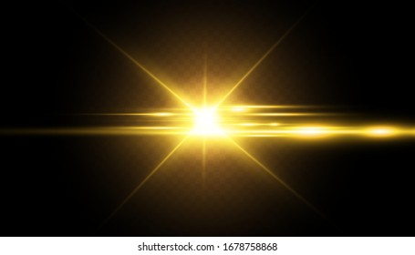 Yellow glowing light explodes on a transparent background. Sparkling magical dust particles. Bright Star. Transparent shining sun, bright flash. Vector sparkles.
