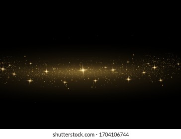 Yellow glowing light explodes on a transparent background. Sparkling magical dust particles. Bright Star. Transparent shining sun, bright flash. Vector sparkles. To center a bright flash.