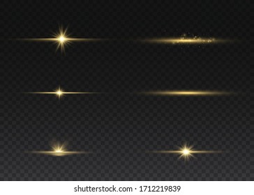 Yellow glowing light explodes on a transparent background. Sparkling magical dust particles. Bright Star. Transparent shining sun, bright flash. Vector sparkles. To center a bright flash.