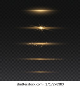 Yellow glowing light explodes on a transparent background. Sparkling magical dust particles. Bright Star. Transparent shining sun, bright flash. Vector sparkles. To center a bright flash.