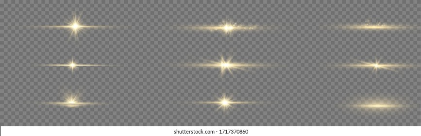 Yellow glowing light explodes on a transparent background. Sparkling magical dust particles. Bright Star. Transparent shining sun, bright flash. Vector sparkles. To center a bright flash.