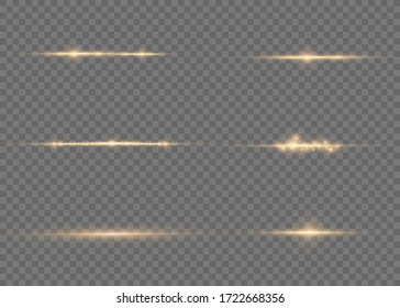 Yellow glowing light explodes on a transparent background. Sparkling magical dust particles. Bright Star. Transparent shining sun, bright flash. Vector sparkles. To center a bright flash.