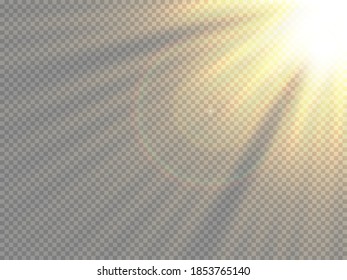 Yellow glowing light explodes on a transparent background. Sparkling magical dust particles. Bright Star. Transparent shining sun, bright flash. Vector sparkles.