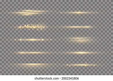 Yellow glowing light explodes on a transparent background. Sparkling magical dust particles. Bright Star. Transparent shining sun, bright flash. Vector sparkles. To center a bright flash.